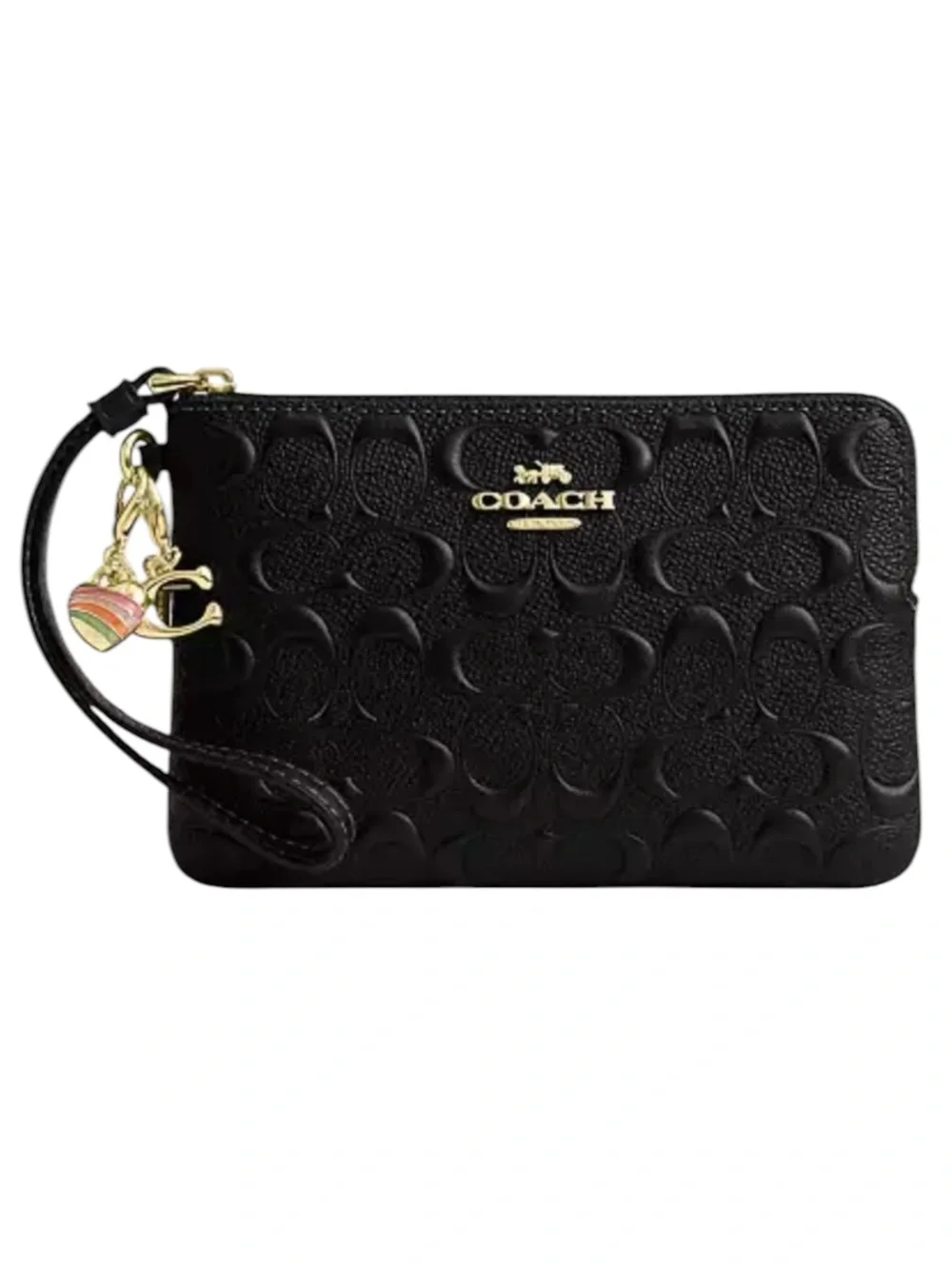 NWT Coach Boxed Corner Zip Wristlet Black Signature Leather Gift Set CF358